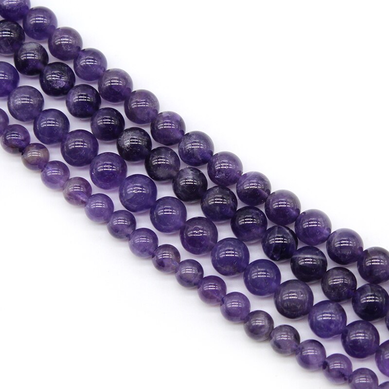 Alta qualidade natural pedra roxo ametistas cristais redondos grânulos soltos 15 &quot;strand 4 6 8 10 mm escolher tamanho para fazer jóias