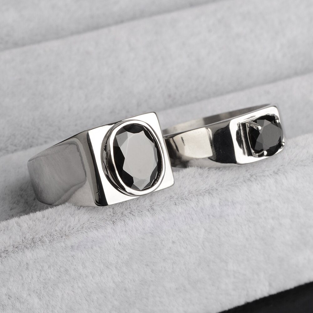 316L Edelstahl Mit Schwarz Zirkonia Stein Weiß Silber Farbe Engagement Hochzeit Ringe einstellen Für Frauen Mann