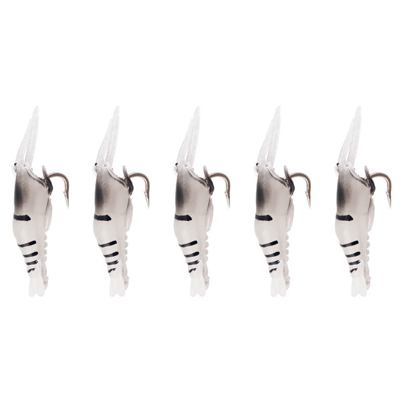 luminoso Gambero silicone artificiale esca simulazione morbido gambero con ganci carpa traballante per pesca affrontare/adescare/Accessori mare: 5pezzi  trasparente