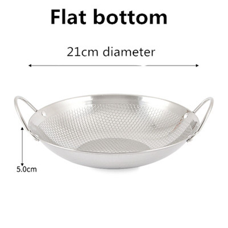 Stainless steel dry pot round bottom small pot thickened double ear non-stick pot bar tripod pot cooker hotpot pots and pans: 21cm
