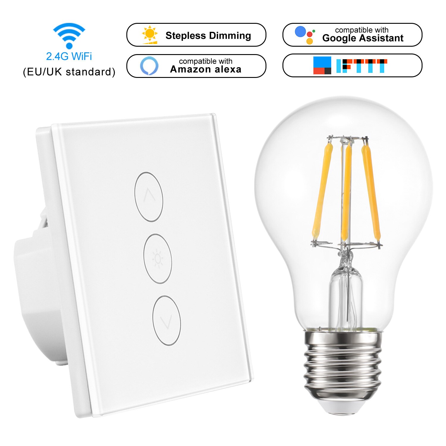Smart Light Dimmer In Muur Touch Control WiFi Lichtschakelaar Werken Met Alexa Google Assistent IFTTT Met Dimmer E27 Lamp