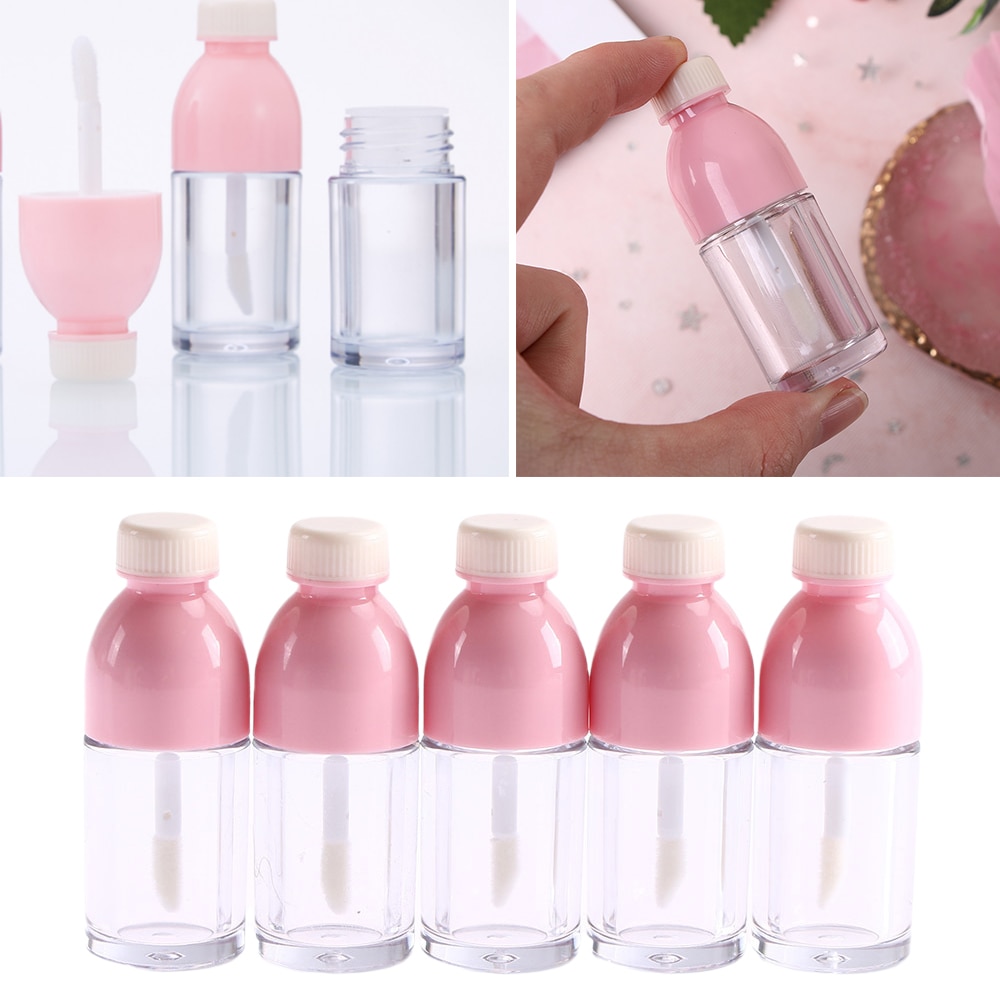 1 Pc Roze Drank Fles Vormige Lege Lip Gloss Tube Containers Clear Mini Hervulbare Lippenbalsem Flessen Met Rubber Inzetstukken