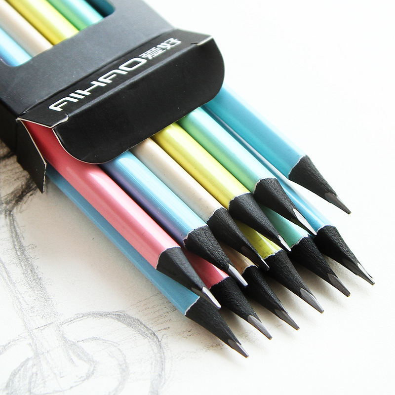 Lápiz negro de madera HB 2B, hermosos caramelos de colores, 12 Uds lápiz para escribir, escuela, oficina, pintura, papelería, lápiz estándar negro