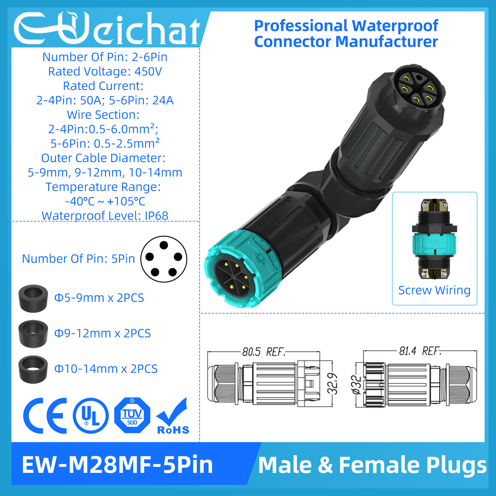 Conector eléctrico Circular de aviación, conector a prueba de agua IP68, desbloqueo rotativo, Serie de enchufe macho y hembra, M15-M28: Verde