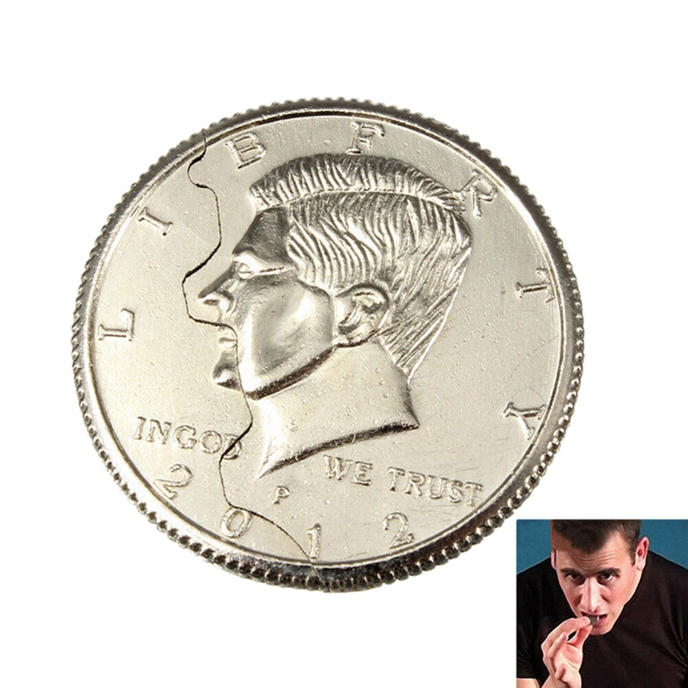 1 Stuks Magic Close-Up Straat Trick Bite Coin Bite En Hersteld Half Dollar Illusion Funny Magic Props