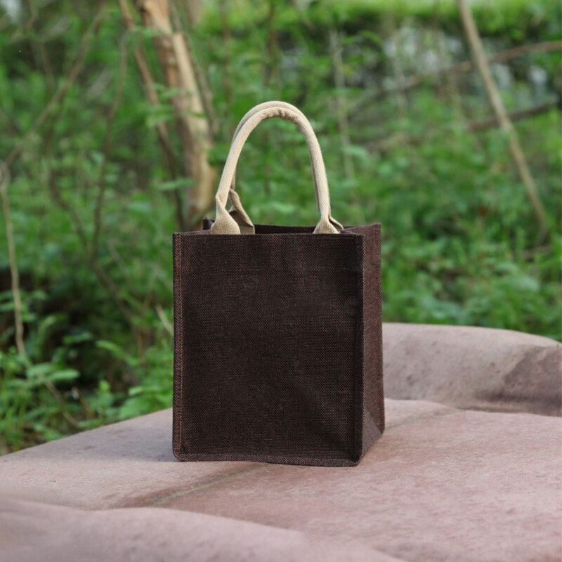 Jute jute-tote store genanvendelige indkøbstasker med håndtag kvinder indkøbstaske strand rejse opbevaring organizer  x7ya