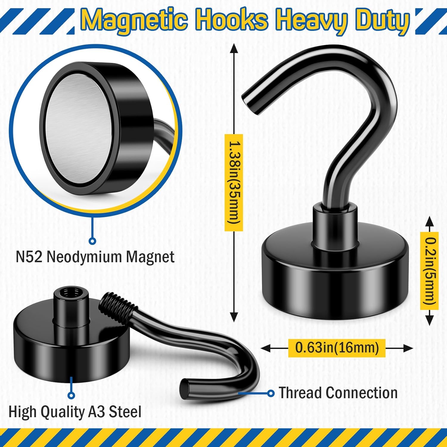 Magnetic Hooks, Black Magnet Hooks Strong Neodymium Magnets with Hooks, Small Metal Magnetic Hooks for Refrigerator，Locker