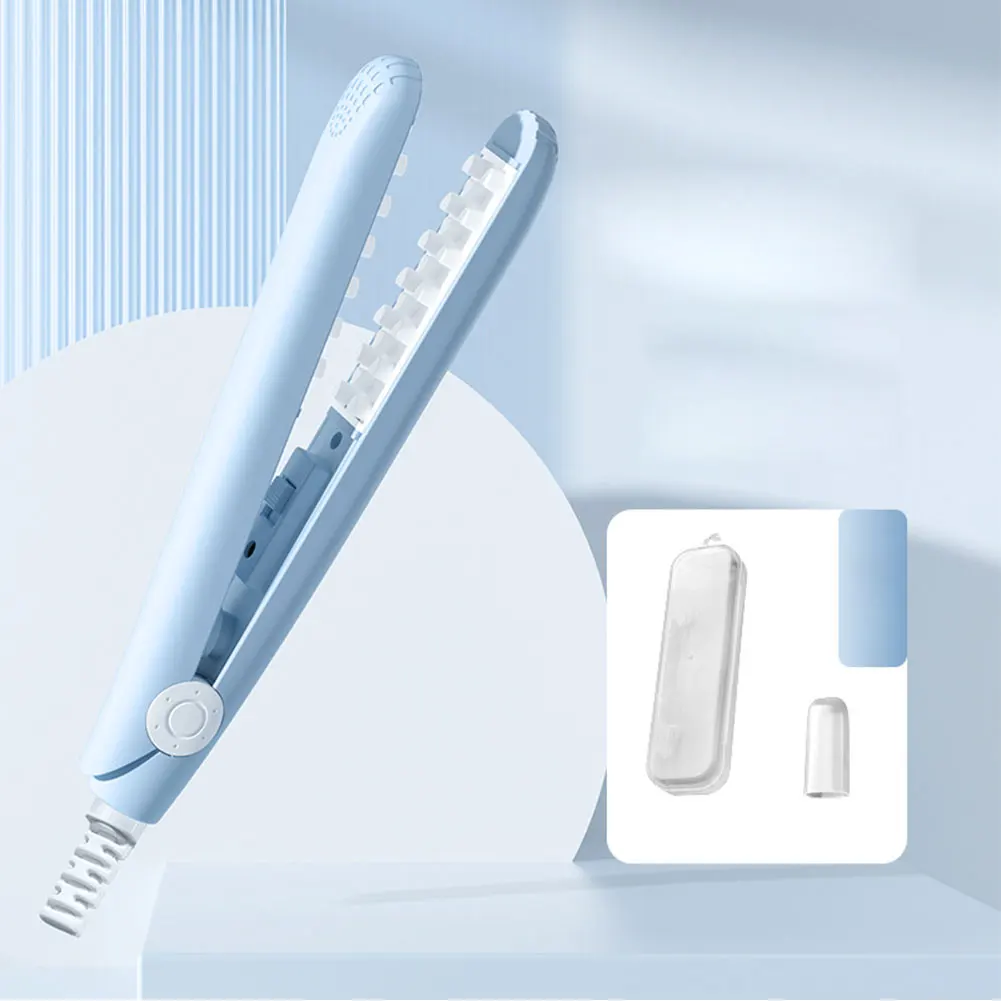Plancha rizadora de pelo esponjosa, rizador portátil inteligente de temperatura constante, herramienta eléctrica de estilo de cabello de larga duración: Azul