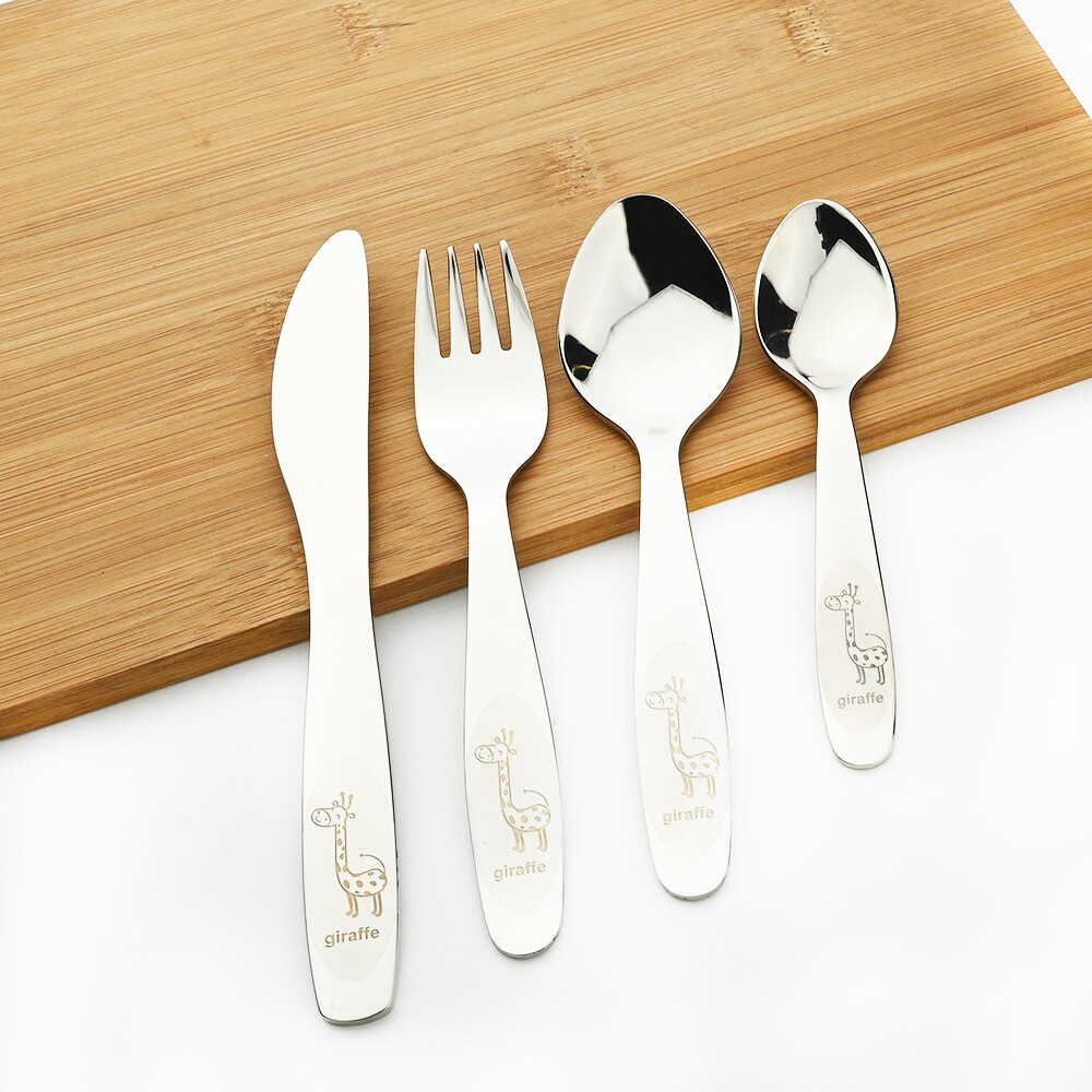 Cartoon Dinnerware 18/10 Stainless Steel Set Baby Dishes Dinner Spoons Fork Knife Baby Kids Learning Eating Children Tableware