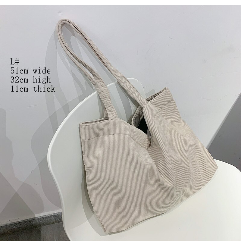 Corduroy Bag for Women 2022 Shoulder Bags Shopper Girls Handbags Zipper Eco Environmental Storage Large Capacity Winter Tote Bag: Ivory