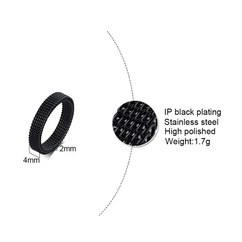 Anillo moderno de malla de acero inoxidable para hombre y mujer, banda de 4mm y 8mm de ancho, joyería Retro, , , novedad de 2023
