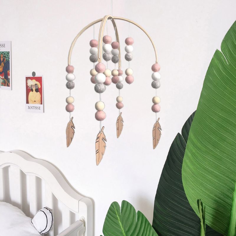 Baby Wool Balls Wooden Beads Mobile Rattles Bed Bell Wind Chimes Toy Decorations