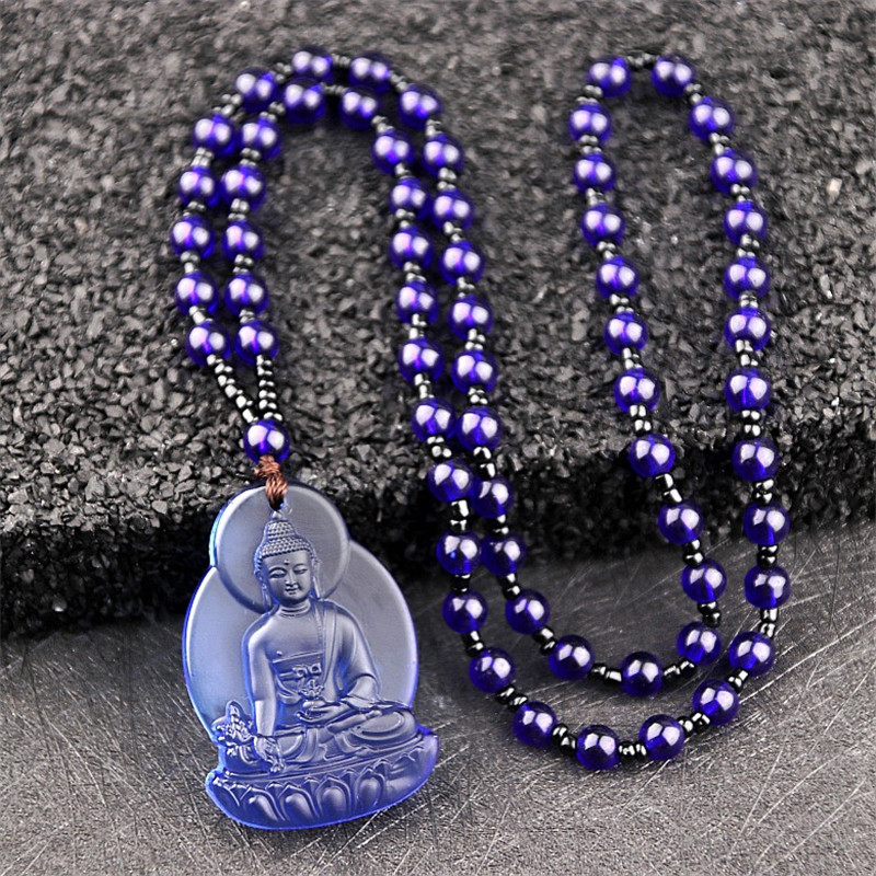 1pc Liuli Crystal Buddha Green Tara Pendant Amulet Buddha Charms Tibetan Buddhism Religion Amulet Pendant Crystal Beads Necklace: 12