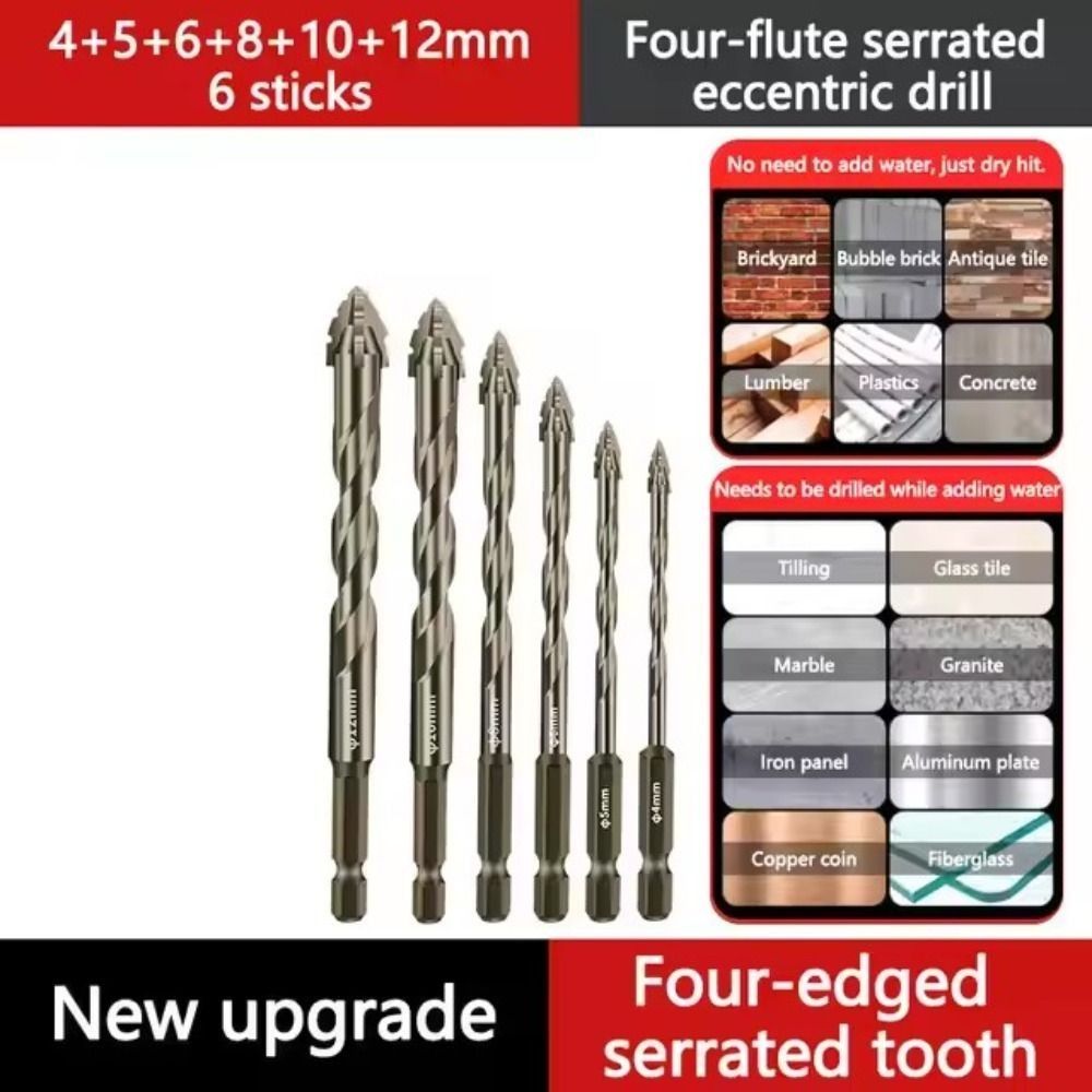 1Pcs Four-Edged Serrated Eccentric Drill Bits Set High Hardness Hexagonal Simple Installation Skewed Head Drill Bit Set