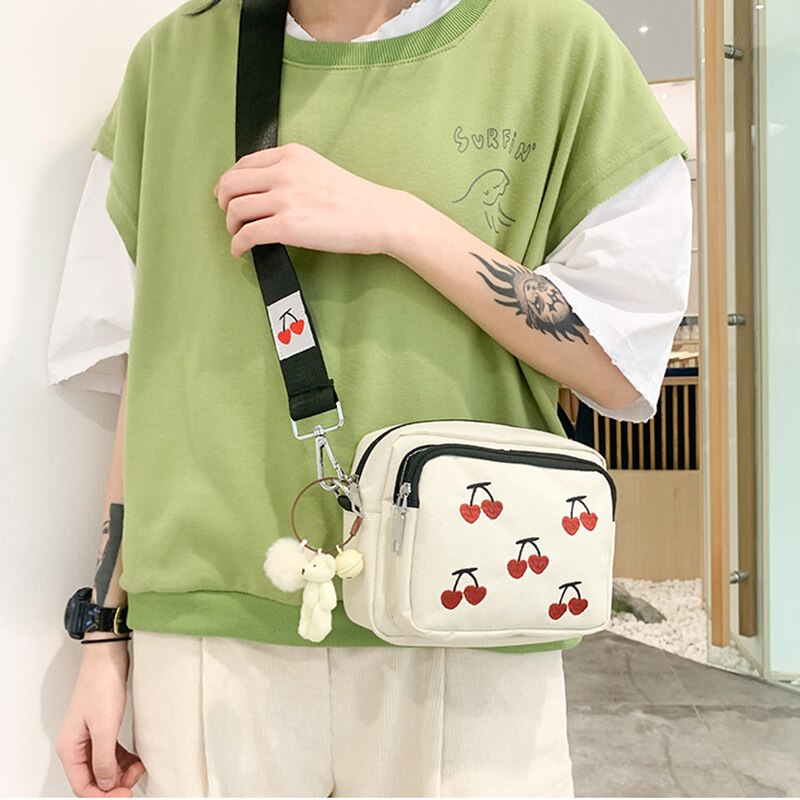 Zomertassen voor dames flap kersen borduurwerk dames schoudertas bolsa feminina canvas crossbody tas