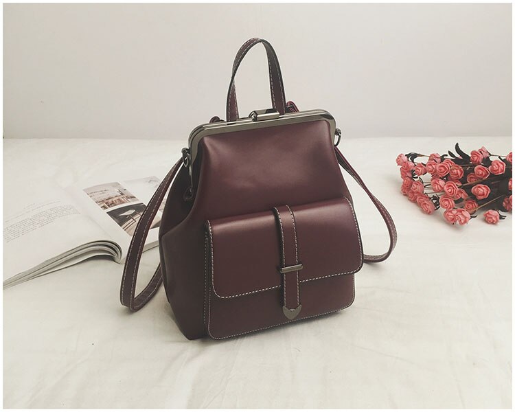 Femmes rétro moraillon sac à dos sacs en cuir PU sac à dos femmes sacs d'école pour adolescents filles de luxe petits sacs à dos: Red Backpacks