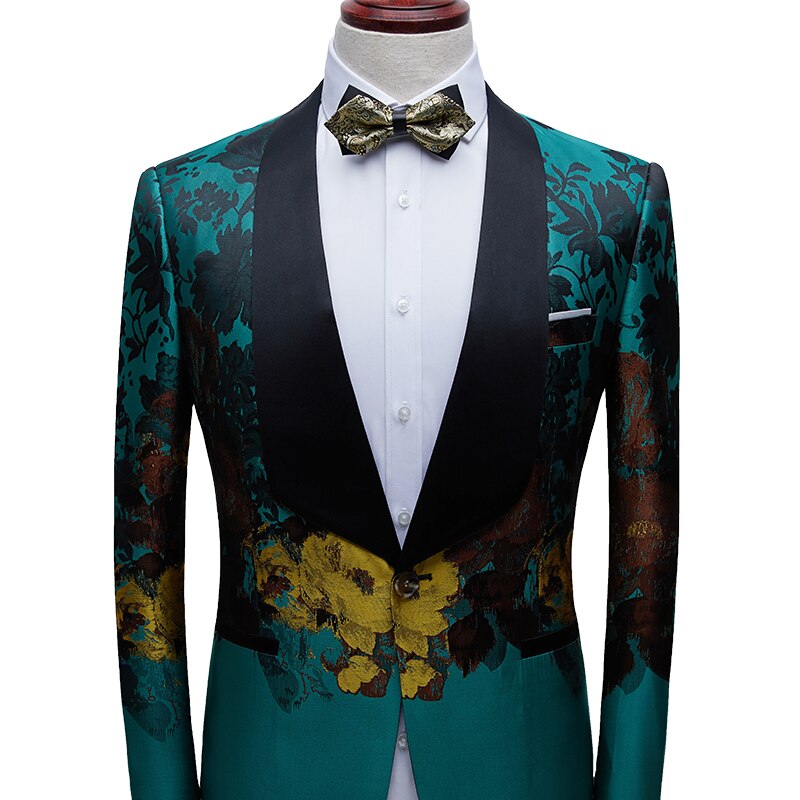 Mannen Pakken Herfst Mode Bloem Print Britse Stijl 2 Pcs Blazer Met Broek Set Bruiloft Jurk Prom Smoking pak