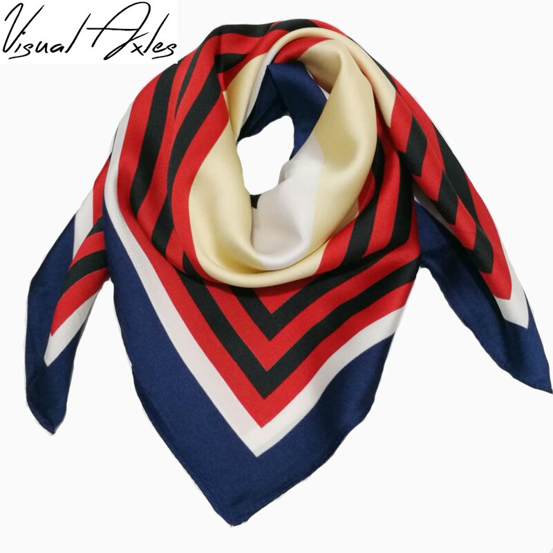 100%  naturlig siden halsduk kvinnor färgglada regnbåge randig arbetsklänning flygvärdinna scarf