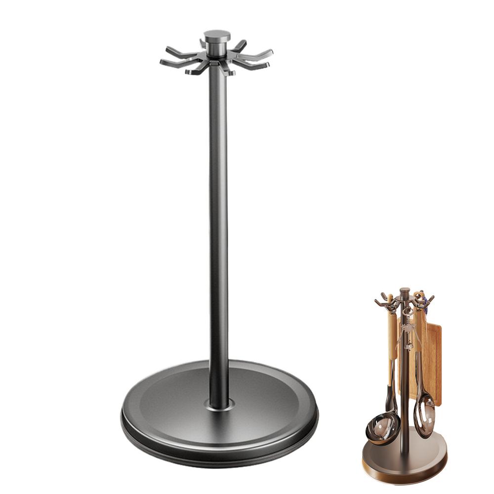 Kitchen Utensil Stand Rotating Kitchen Utensil Storage Hanger For Countertop Rotatable Cooking Utensils Holder With 8 Hooks: GRAY