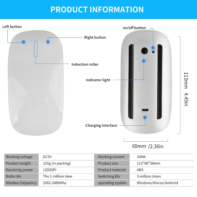 Ratón mágico ultrafino con superficie multitáctil Xiaomi, Bluetooth 5,0, inalámbrico, recargable, silencioso, para Apple, Ipad, Pc y Mac
