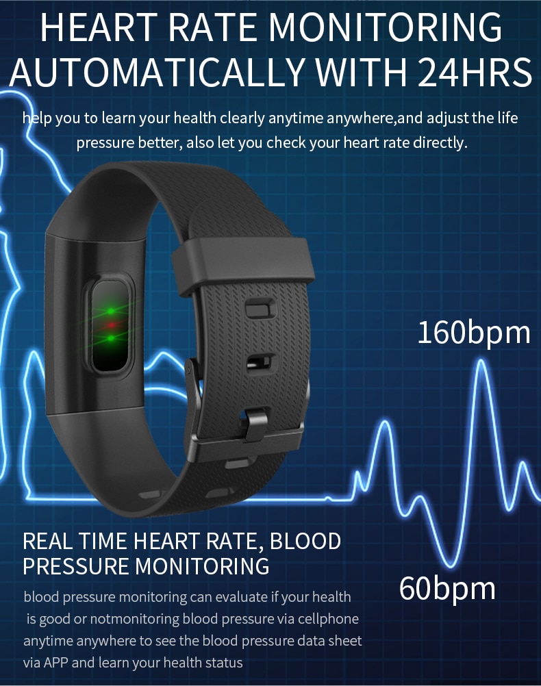 1.14Inch Smart Band Touch Screen Heart Rate Blood Pressure Smart Watch Wristband Waterproof Health Fitness Bracelet Smarthwatch