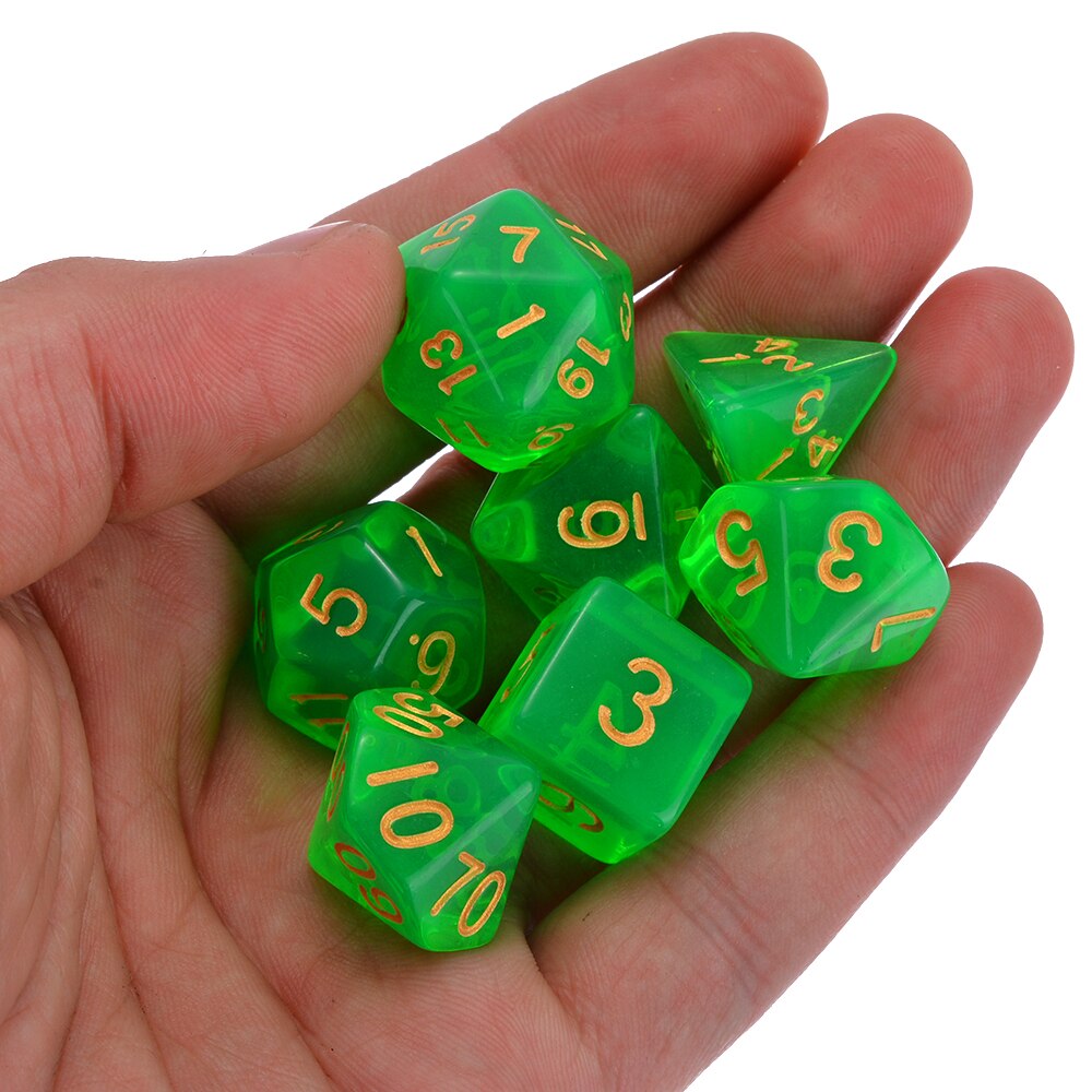 Style 7Pcs/set Green Translucent Polyhedral Dices Set For RPG DND Game Dice Set with Dice Bag