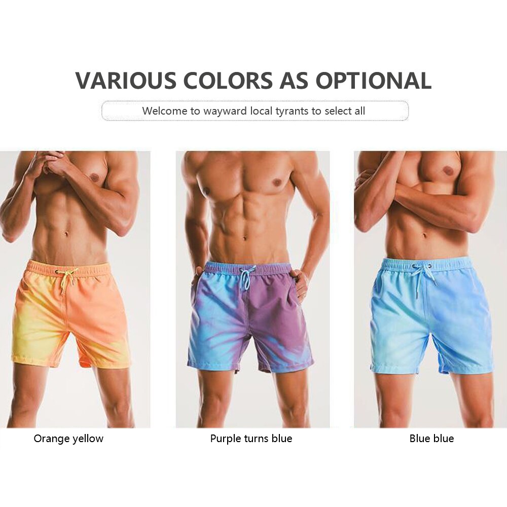 Men Magic Color Changing Swim Trunks Water Discoloration Surf Beach Board Rhombus Plaid Shorts Quick Dry Sport Pants