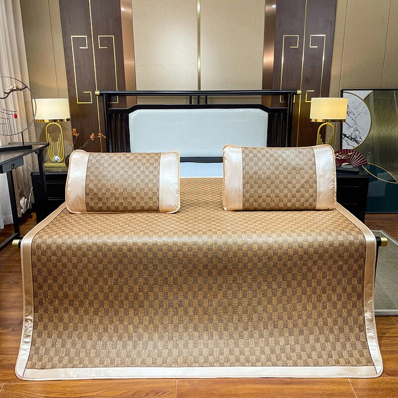 Sommer Kühl Atmungsaktive Matratze Abdeckung Bett Schutz Pad Glatte Rattan Bett matt Elastische Riemen Nicht-Unterhose Bett Abdeckung Mit kissenbezug: Farbe 2 / 2Stck einstellen 120x195cm