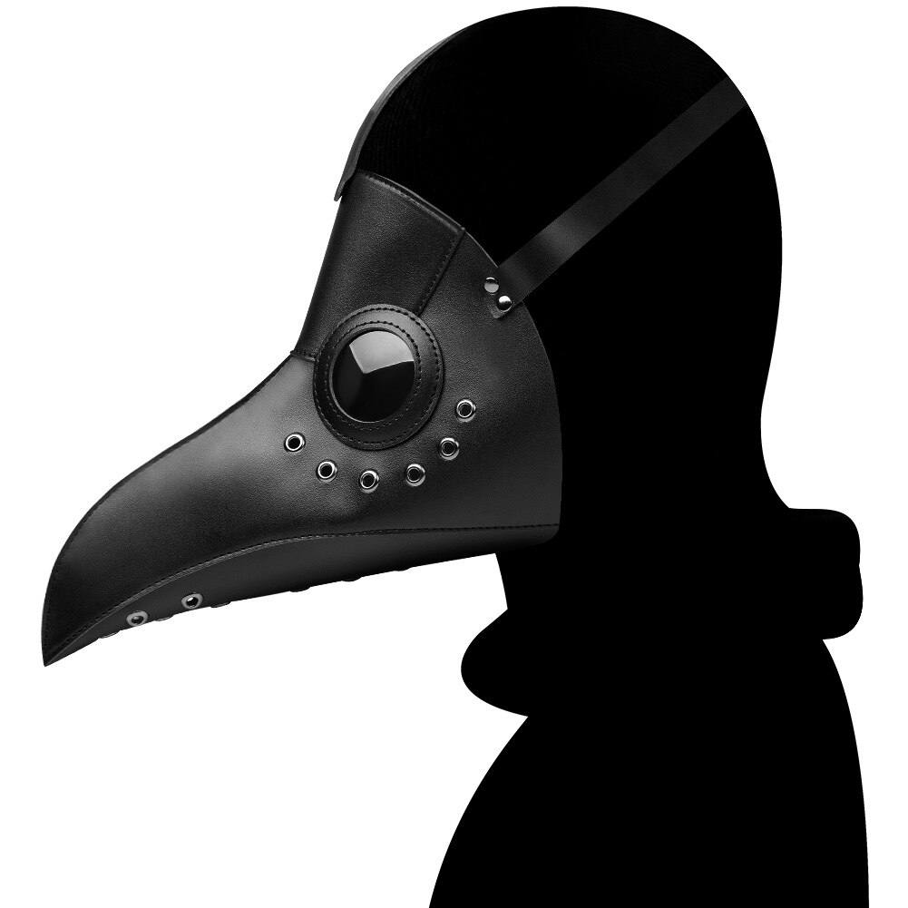 Hvid sort pest læge pu læder maske halloween fugl lang næse næb steampunk masker