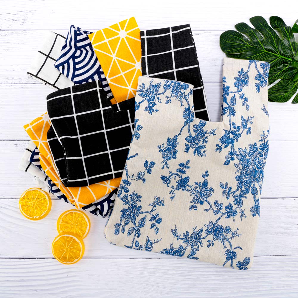 Sac à poignet Style japonais en toile de coton Simple avec nœud, sac à main à grille de fleurs, sac de marche avec clés de téléphone portable, déjeuner