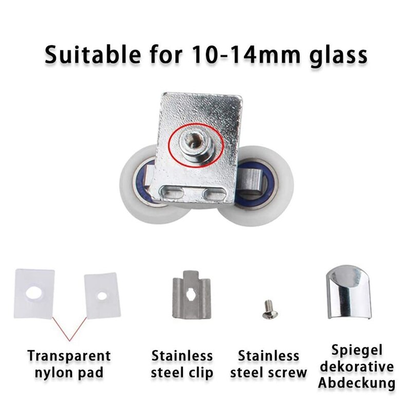 4 sztuk rolki drzwi prysznicowych 26Mm stopu cynku drzwi prysznicowe mocowania koła pasowe łazienka zestaw wymienny (2 szczyt + 2 Buttom)