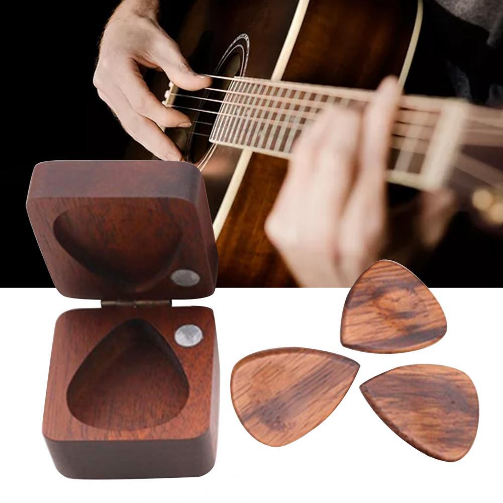Caja de púas de madera cuadrada sólida, , soporte de púas, caja de almacenamiento para equipos de música de graves, accesorios, accesorio, 3 uds.