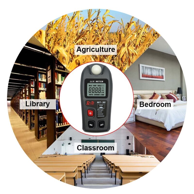Medidor de luz MT30 Lux de 0 ~ 200,000lux, iluminómetro de bolsillo, fotómetro lux/fc, pruebas ambientales