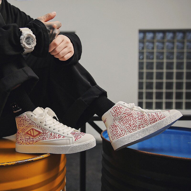Färgglada målade skateboardskor för män som andas hip hop street skor sport fritid promenadskor chaussure homme