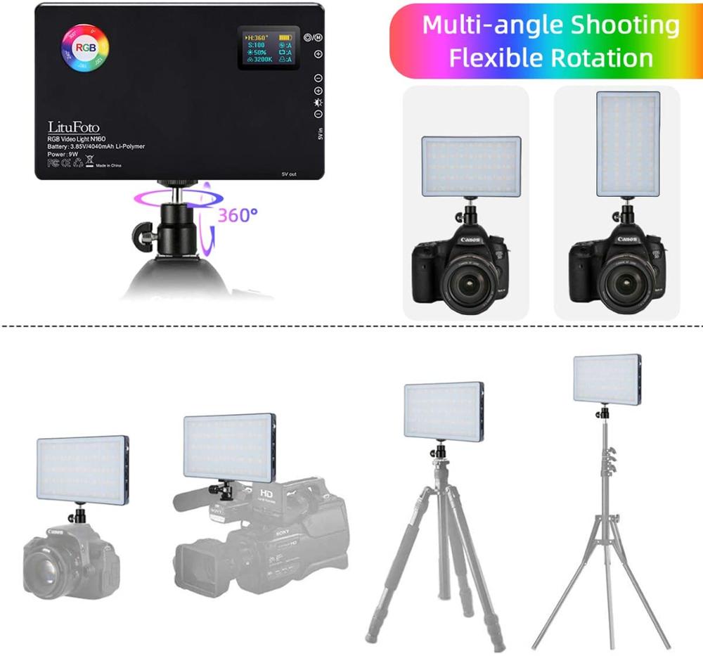 RGB Led Video Light CRI 96+ 360° Full Color 9 Lighting Effect 3200-7500K Adjustable 1-100% Stepless Dimming for Camera Photograp