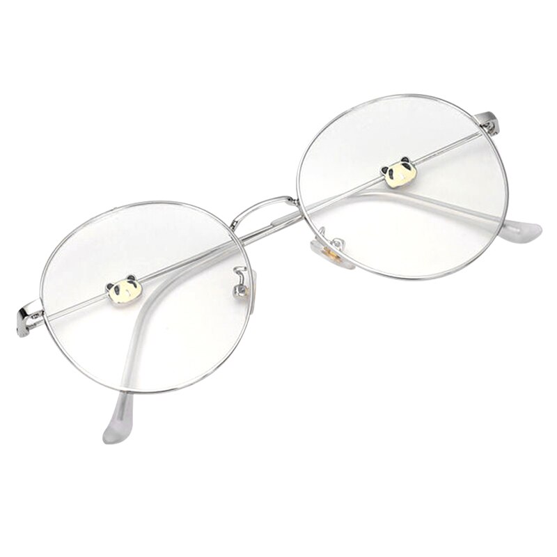 Cute 3D Panda Glasses Anti-Blue Light Anti-Radiation Glasses Round Shaped for Women TC21: Silver