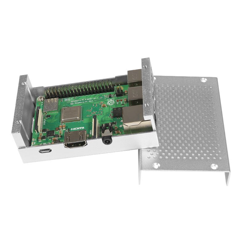 Boîtier en aluminium argenté, boîtier métallique + ventilateur de refroidissement 5V / 3.3V + vis + Kit de boîtier de dissipateur de chaleur pour Raspberry Pi 3 modèle B +
