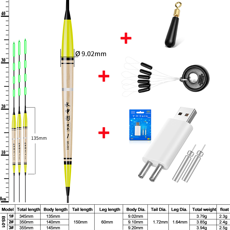 Jiuyu Smart Vissen Led Light Float Lichtgevende Gloeiende Float + Lader Set Fish Bite Automatisch Herinneren Elektrische Vissen Boei: Green suit