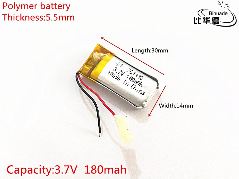 10pcs/lot 551430 501430 3.7v 180mah LiPo Rechargeable Battery ion cells For Mp3 Mp4 Mp5 DIY PAD E-book bluetooth headset