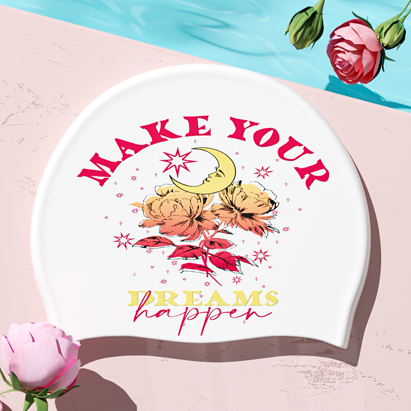 Stylish Silicone Swimming Cap Waterproof No Leaking Printed Swim Cap Shower Pool Keep Hair Dry: Light Grey