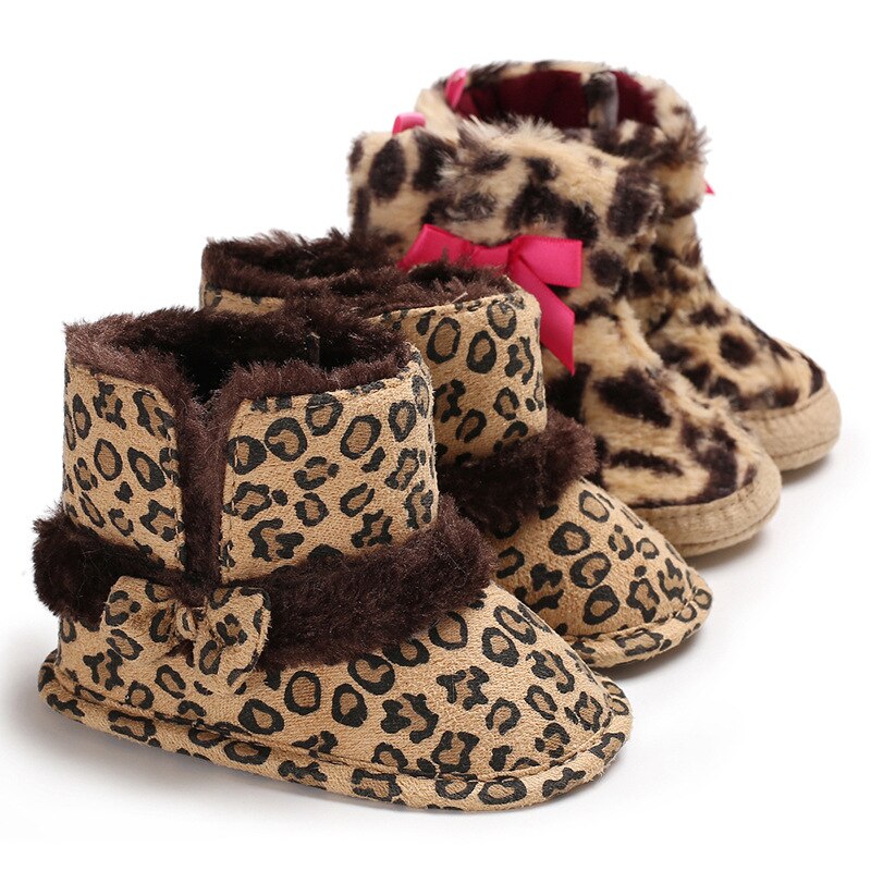 Dogeek 0-1 Jaar Oude Winter Warm Vrouwelijke Baby Schoenen Luipaard Patroon En Pluche Snowboots Zachte Zool Baby schoenen Baby Schoenen