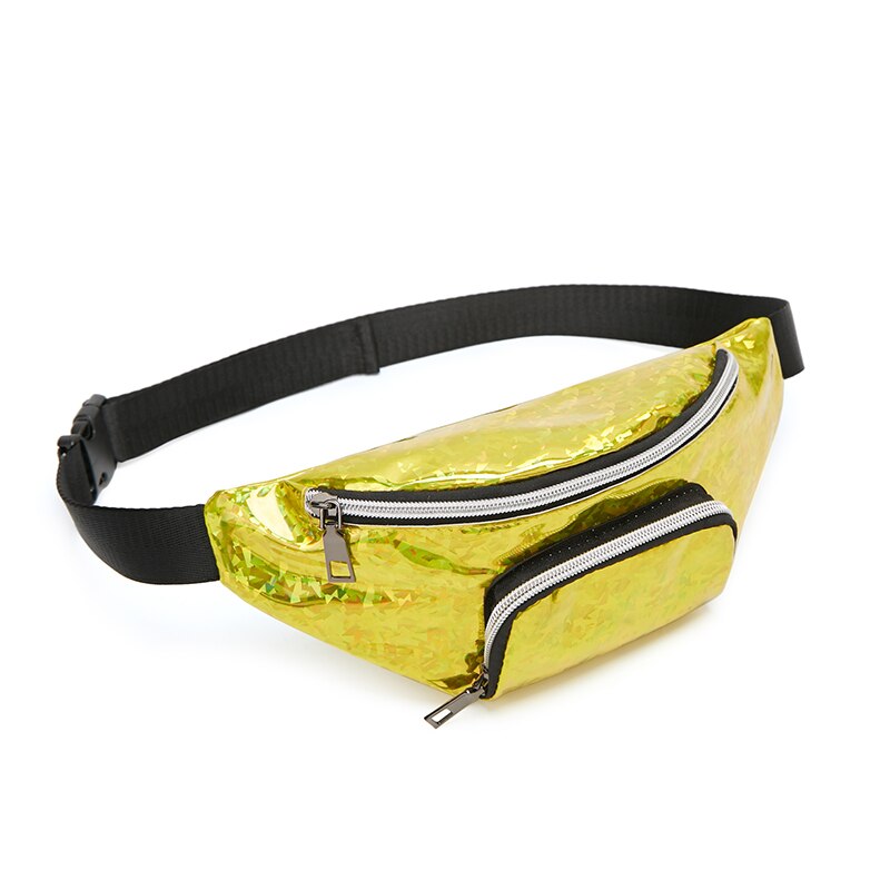 Women Girls Waist Fanny Pack Belt Pouch Hip Bum Bag Shinny Zipper Travel Sport Small Cellphone Purse Chest Pack: Yellow