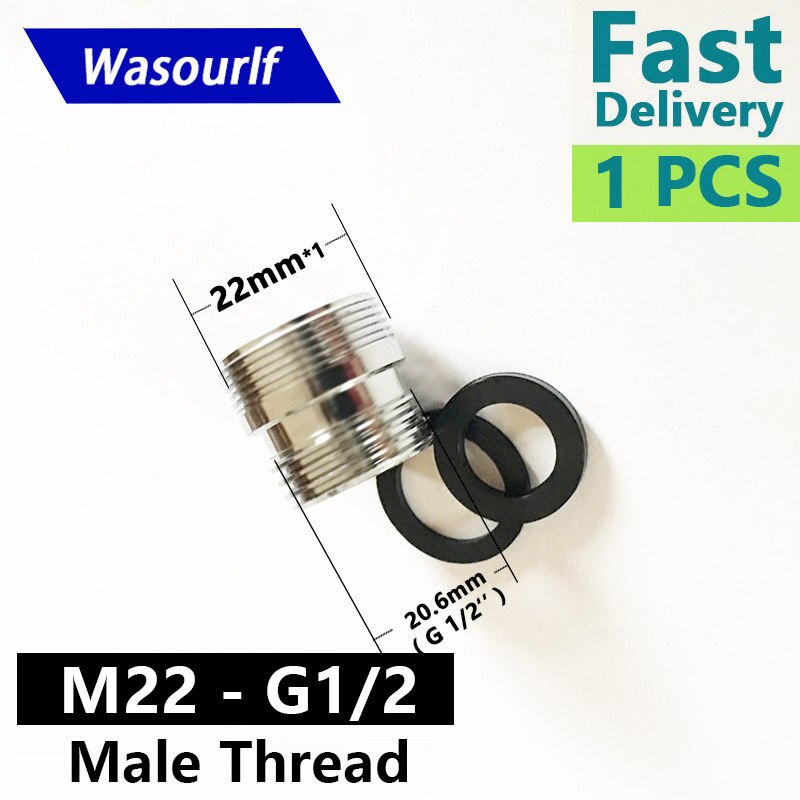Conector de rosca externa wasourlf m22, conector g1/2 tamanhos externo para chuveiro, banheiro, cozinha, acessórios de torneira de bronze