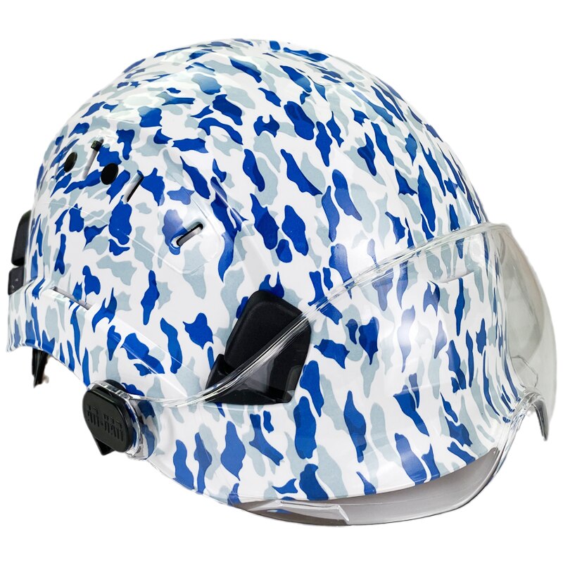 Sikkerhedshjelm med beskyttelsesbriller konstruktion hård hat abs beskyttende hjelme arbejdshætte til arbejdende klatreridning: Camo blå