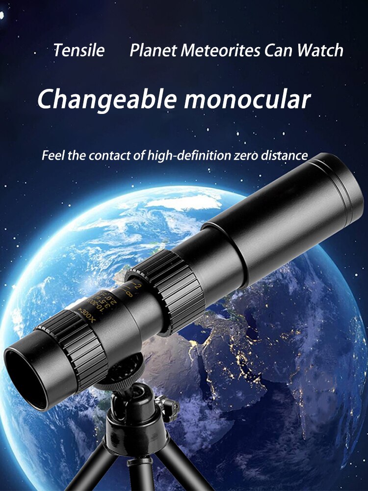 Metalen Telescoop Monoculaire 300X40 Zoom Monoculaire Verrekijker Zwak Nachtzicht Mini Telescoop Met Smartphone Houder Voor Camping
