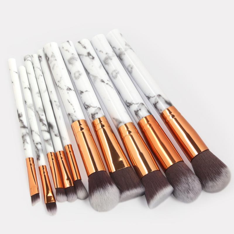 10 stk sminke børste sett verktøy pudder fundament øyenskygge leppe eyeliner rødme marmor ansikt sminke børster
