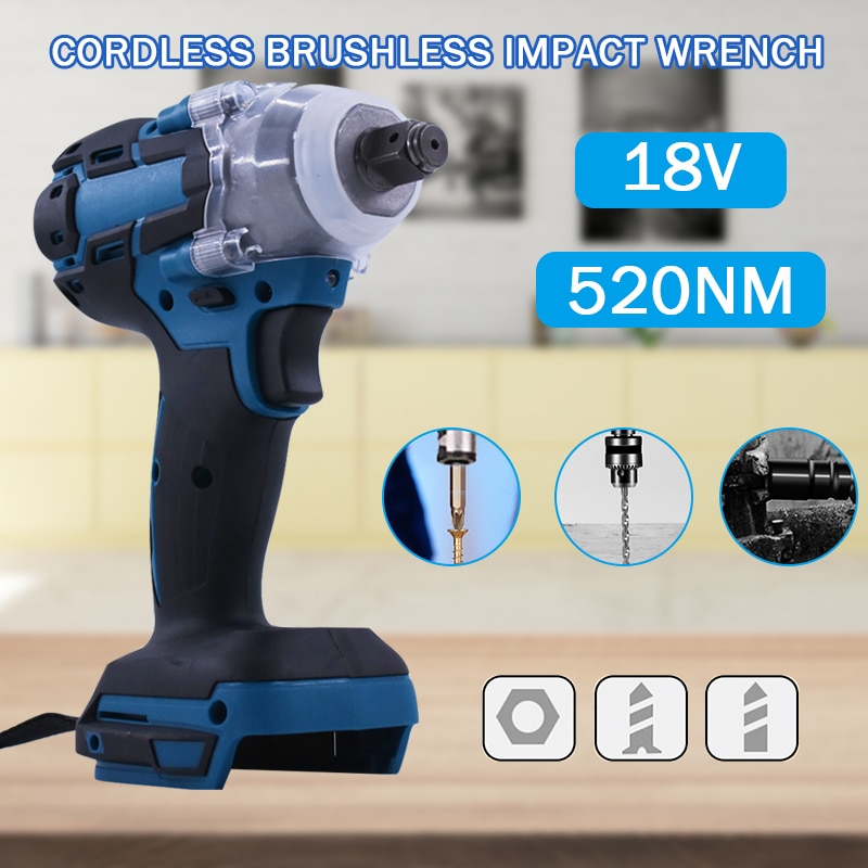18V 520Nm Brushless Electric Wrench Impact Socket Wrench For Makita Battery Hand Drill Installation 1/2 Socket Wrench Power Tool