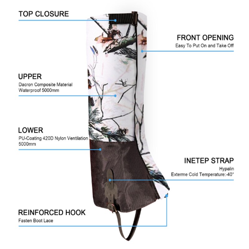 Polainas de pierna para nieve, cubierta de botas al aire libre, impermeable, ultraligeras, protección de piernas, para senderismo, escalada, Trekking