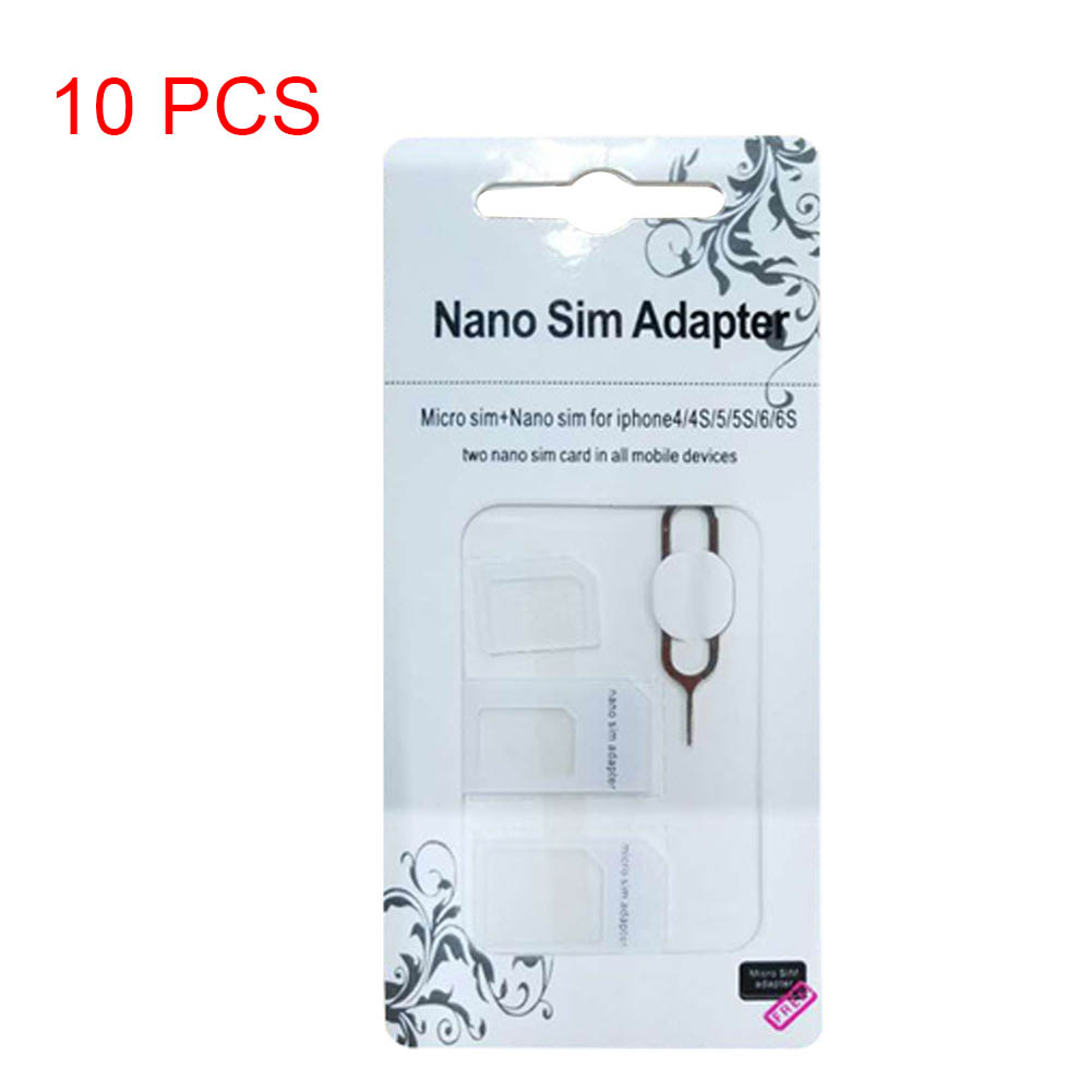 10 impostato Nano micro mini Adattatore Della Carta di SIM standard kit impostato di Adattatori Strumenti NC99: bianca