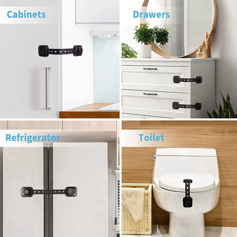 Child Proof Safety Locks, 6 Pack Baby Proof Cabinet Locks With Adjustable Strap Adhesive, Baby Proof Lock